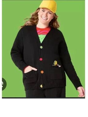 HARI Black Cardigan with Multicolor Buttons